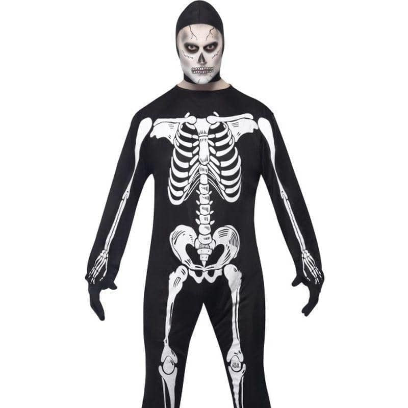Skeleton Costume Adult Black White Jumpsuit Hood_1
