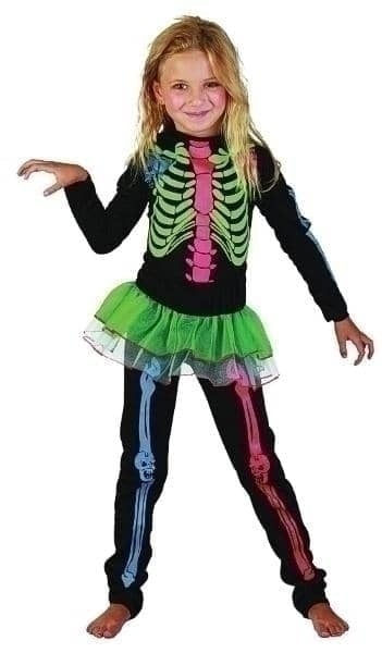 Skeleton Girl Multicoloured Childrens Costume 1