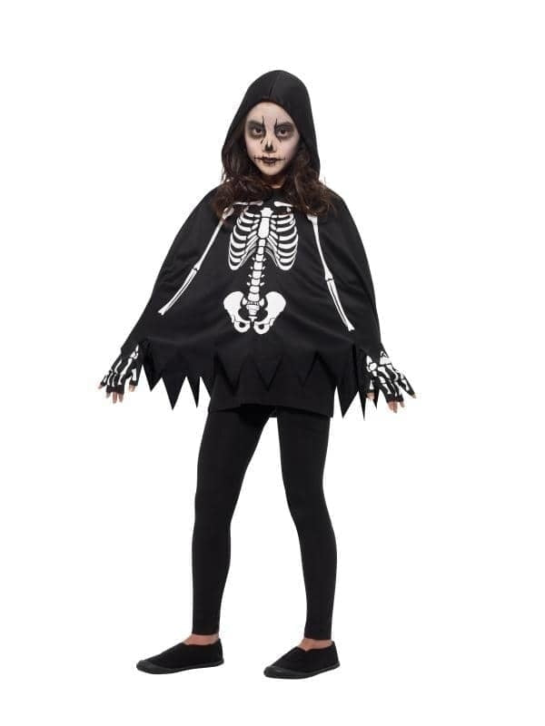 Skeleton Kit Child Black and White Poncho with Attached Hood and Skeleton Gloves 1
