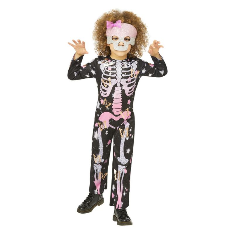 Skeleton Rose Gold Sparkle Costume Child Black Pink_1 sm-56422L