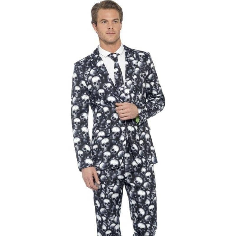 Skeleton Suit Mens Black White Jacket Trousers Tie 1