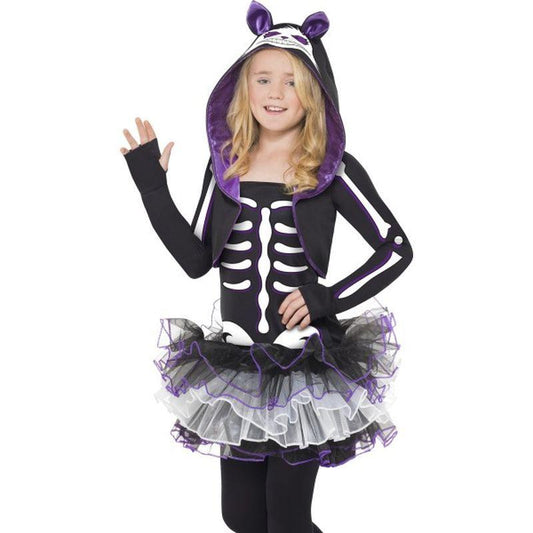 Skelly Cat Costume Kids Black White 1