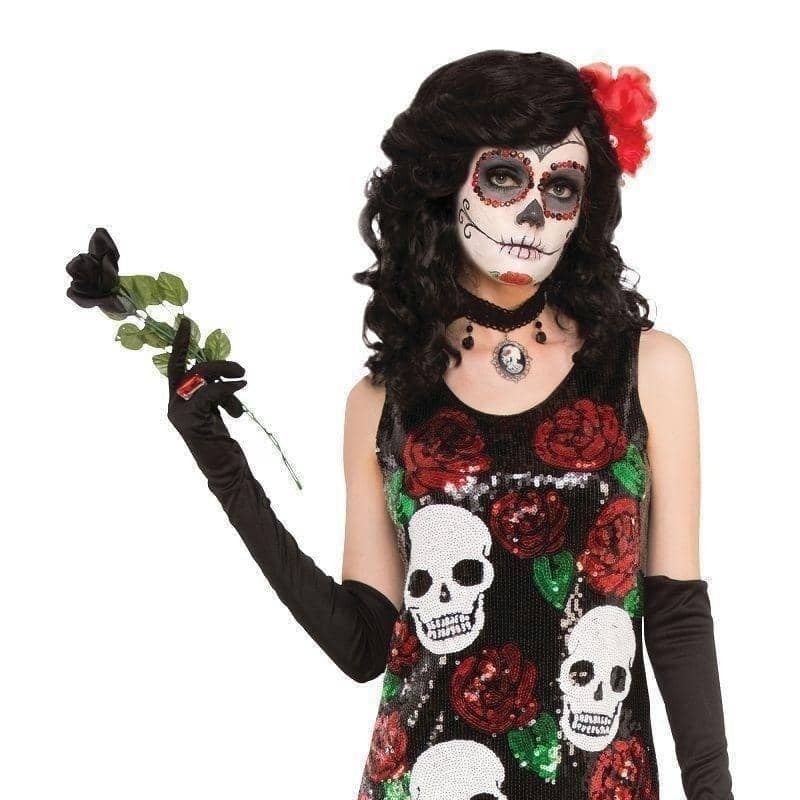 Skull + Roses Sequin Dress Ladies Costume 1