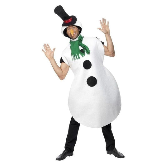 Snowman Costume Adult White Tabard Green Scarf Black Hat and Carrot Nose 1