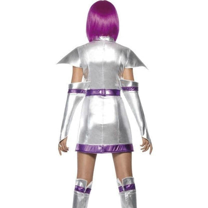 Space Cadet Costume Fever Adult Silver Purple Dress Belt Arm Boot Cuffs 2