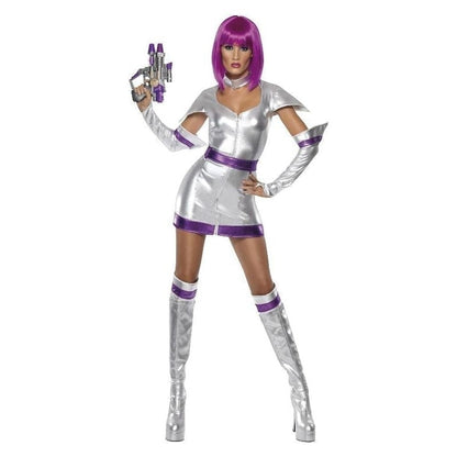 Space Cadet Costume Fever Adult Silver Purple Dress Belt Arm Boot Cuffs 3