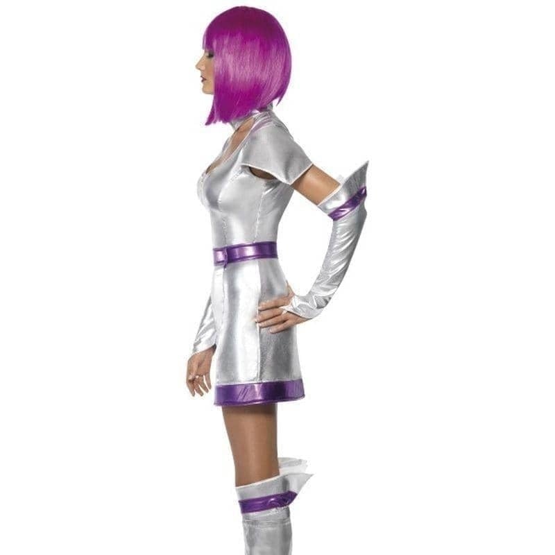 Space Cadet Costume Fever Adult Silver Purple Dress Belt Arm Boot Cuffs_4