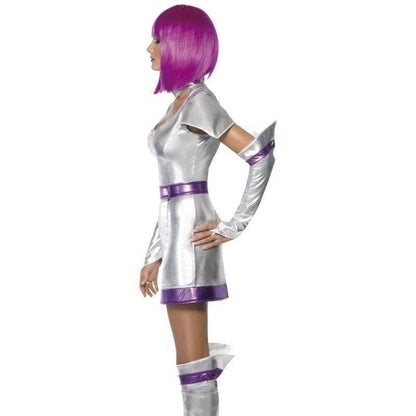 Space Cadet Costume Fever Adult Silver Purple Dress Belt Arm Boot Cuffs 4