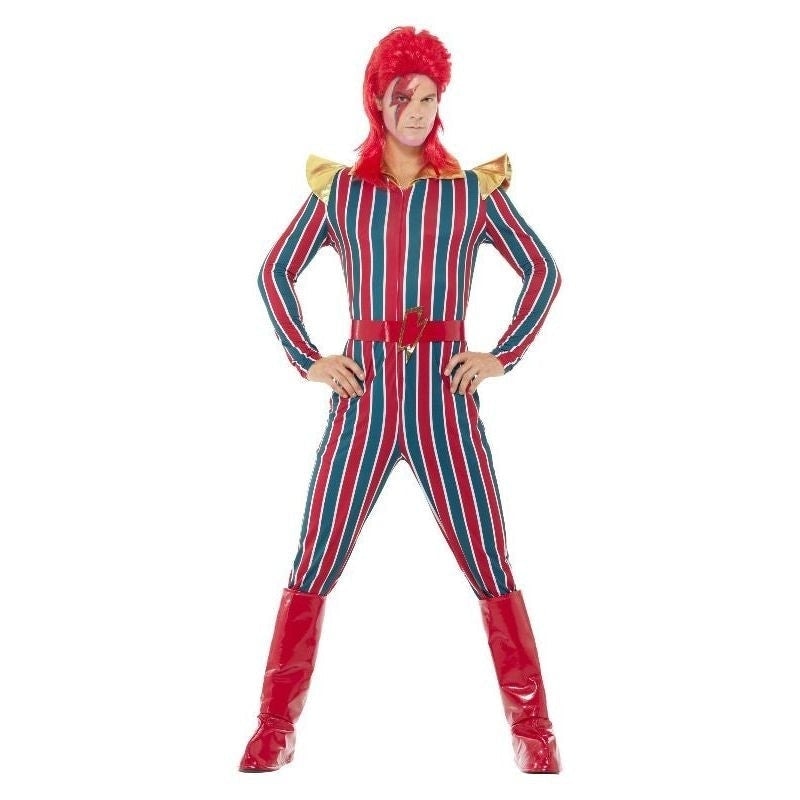 Space Superstar Bowie Costume Adult Red Blue Jumpsuit_2