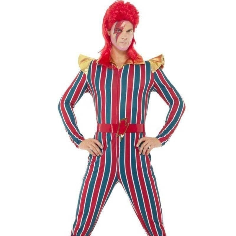 Space Superstar Bowie Costume Adult Red Blue Jumpsuit 1