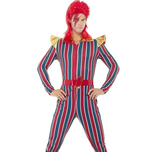 Space Superstar Bowie Costume Adult Red Blue Jumpsuit 1