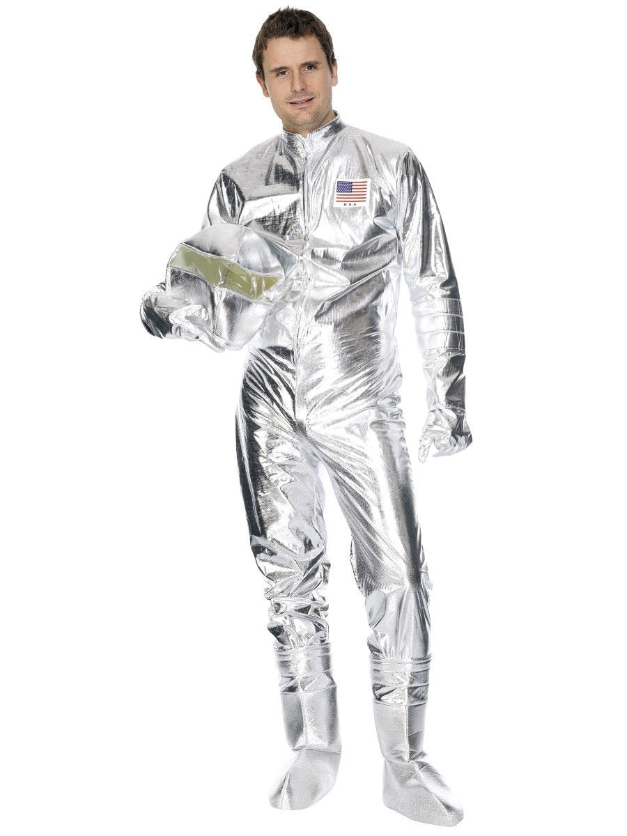 Spaceman Costume Adult Silver Jumpsuit Hood Gloves Boot Covers_2