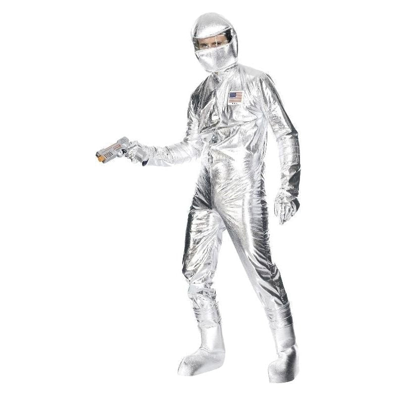 Spaceman Costume Adult Silver Jumpsuit Hood Gloves Boot Covers 3