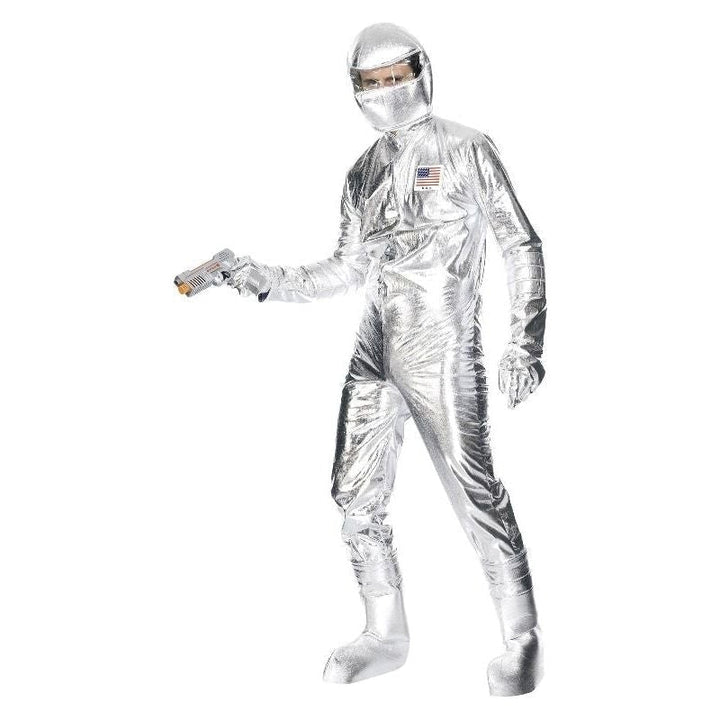 Spaceman Costume Adult Silver Jumpsuit Hood Gloves Boot Covers_3