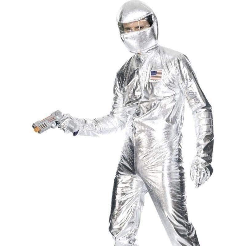 Spaceman Costume Adult Silver Jumpsuit Hood Gloves Boot Covers 1