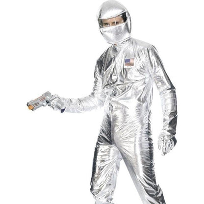 Spaceman Costume Adult Silver Jumpsuit Hood Gloves Boot Covers 1