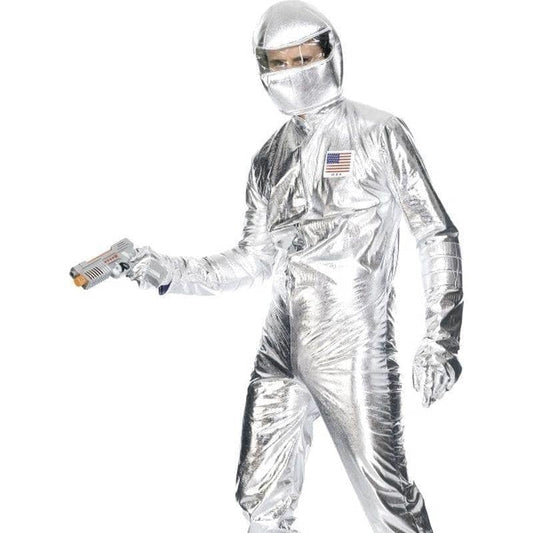 Spaceman Costume Adult Silver Jumpsuit Hood Gloves Boot Covers 1