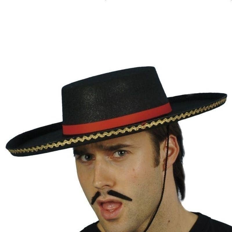 Spanish Hat Black with Gold Trim Red Band and Cord Zorro Costume Accessory 2