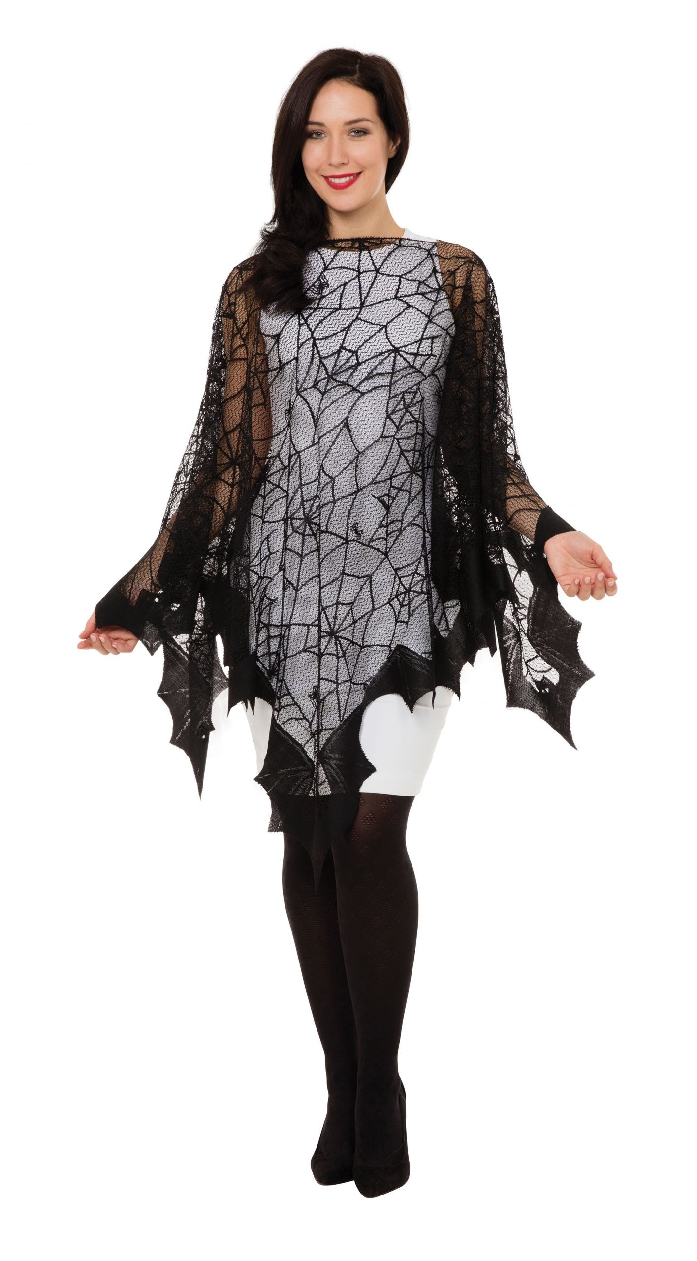 Spiderweb + Bat Fishnet Cape Adult Costume Female 1