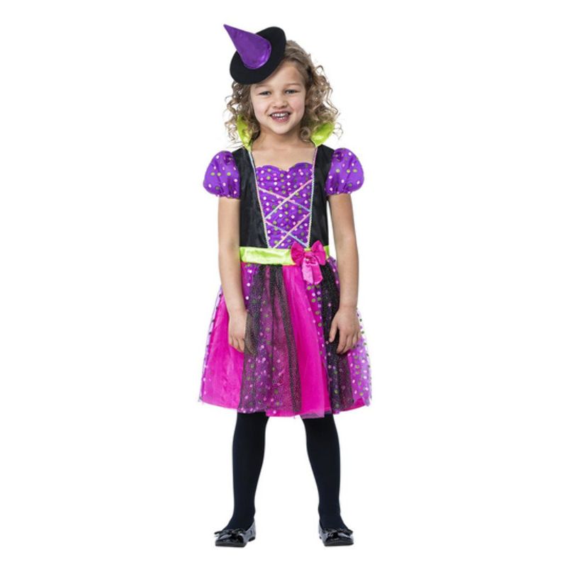 Spotty Witch Costume Child Multi Coloured Dress and Hat 1