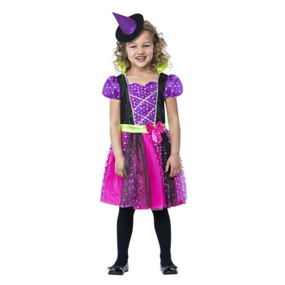 Spotty Witch Costume Child Multi Coloured Dress and Hat 1