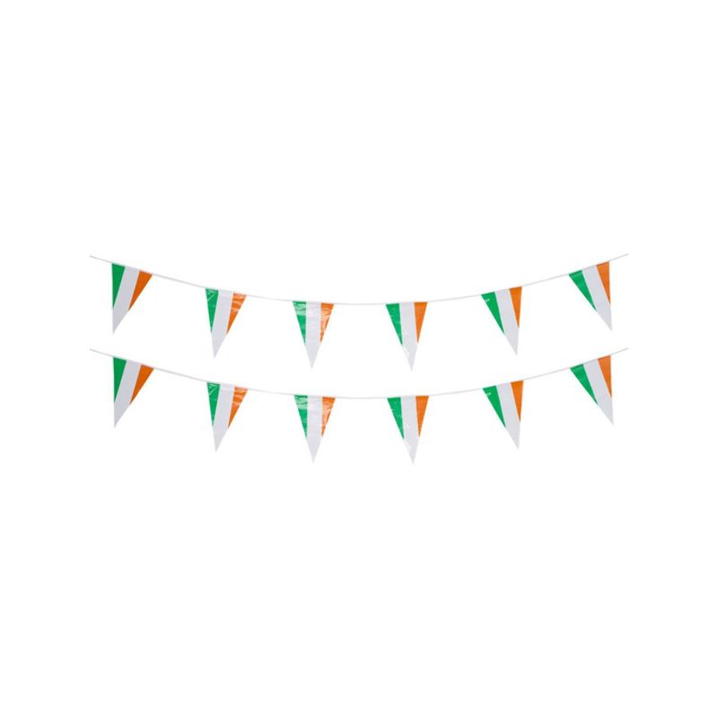 St Patricks Day Triangle Bunting Plastic Adult Green Orange White 1