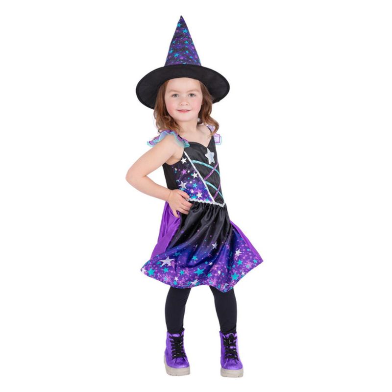 Starry Night Witch Costume Child Purple and Black Dress Starry Hat 1