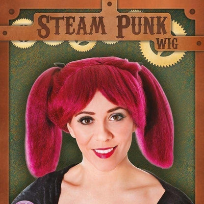 Steampunk Burgundy Wig with Ponytails 2