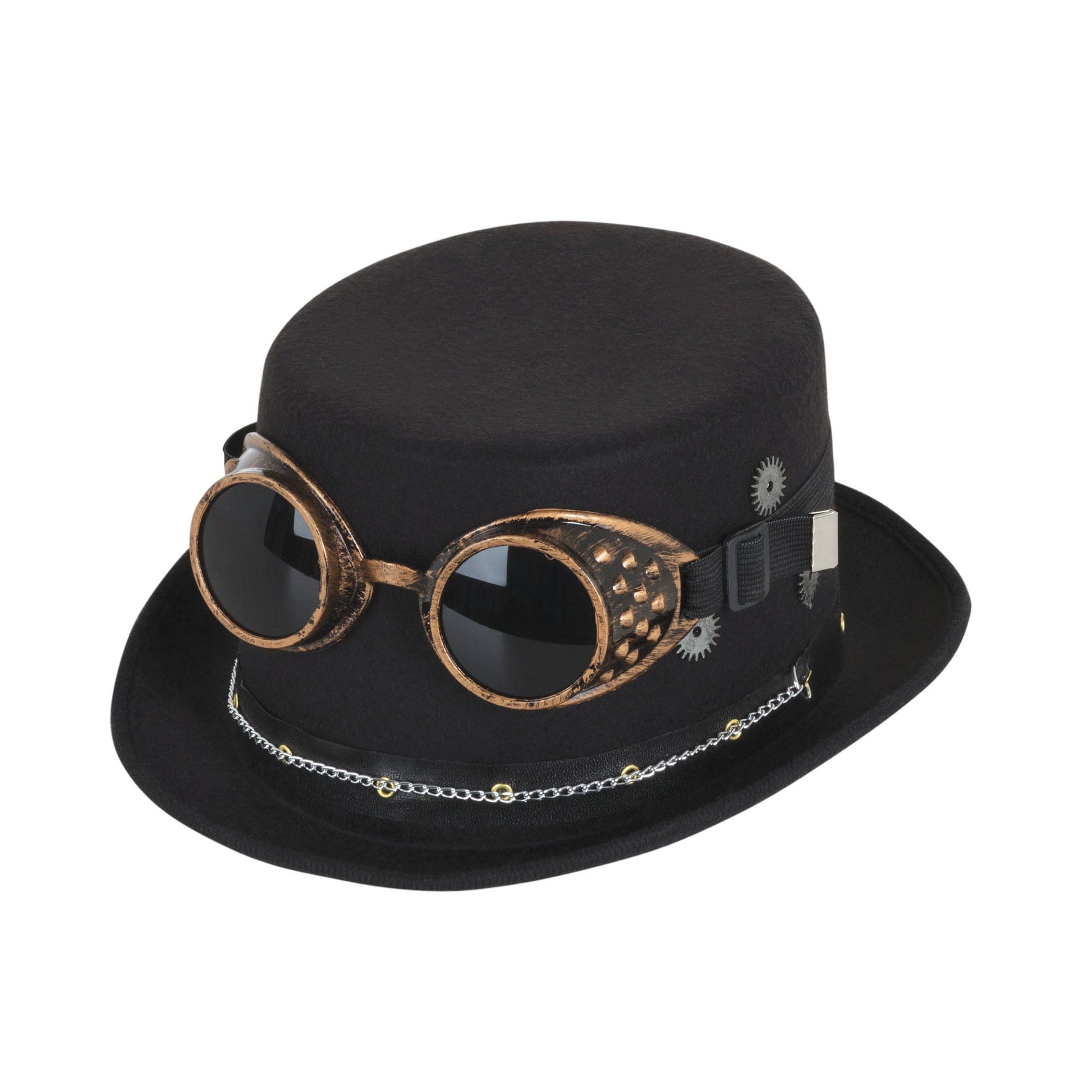 Steampunk Top Hat Black with Goggles & Gears 1