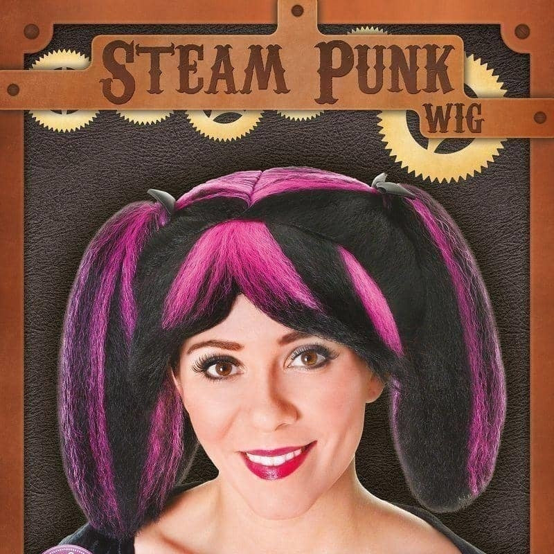 Steampunk Wig Black Pink Streaks Ponytails 2