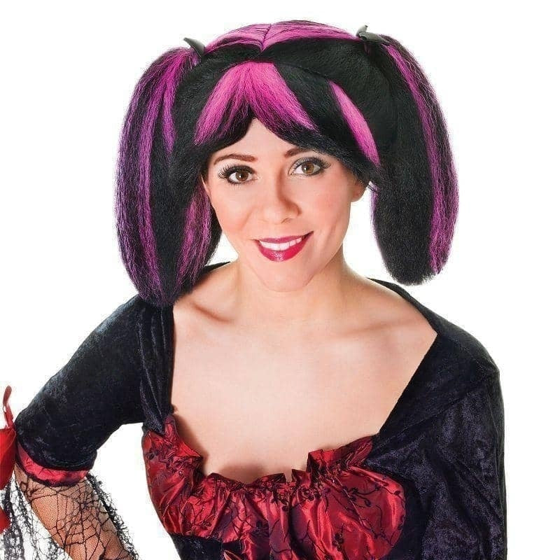 Steampunk Wig Black Pink Streaks Ponytails 1