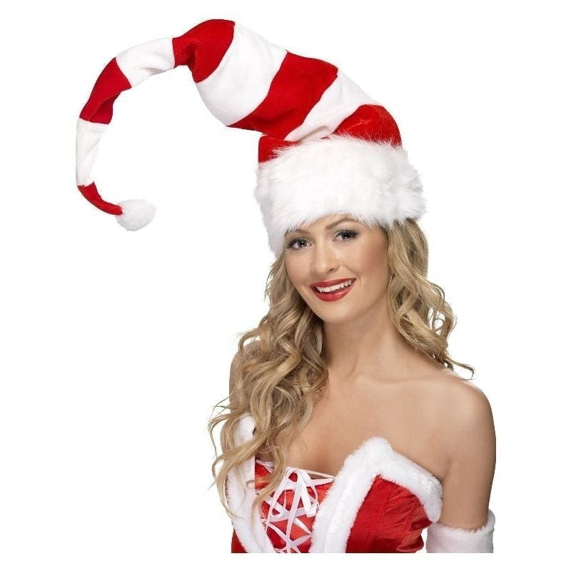 Striped Santa Hat Adult Red White Wired 2