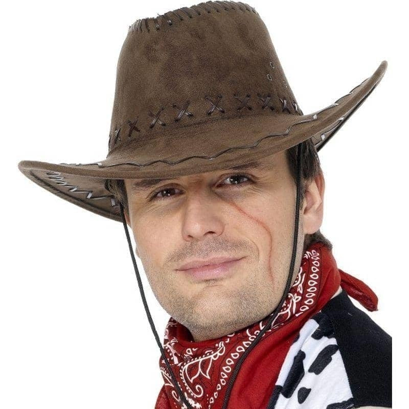 Suede Look Cowboy Hat Adult Brown 1