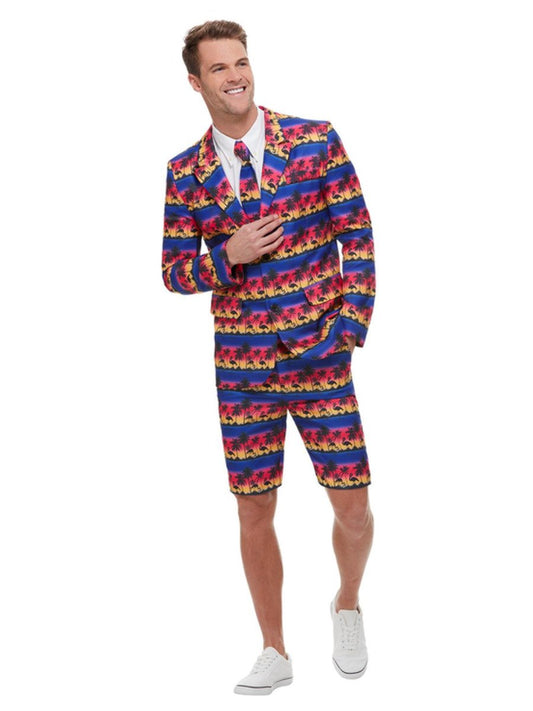 Sunset Flamingo Suit Adult Blue and Orange Jacket Shorts and Tie 2