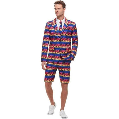 Sunset Flamingo Suit Adult Blue and Orange Jacket Shorts and Tie 1