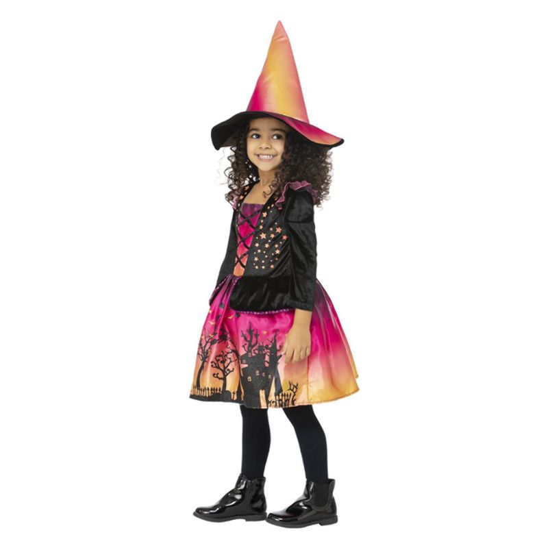 Sunset Witch Costume Child Ombre Print Dress and Hat 3