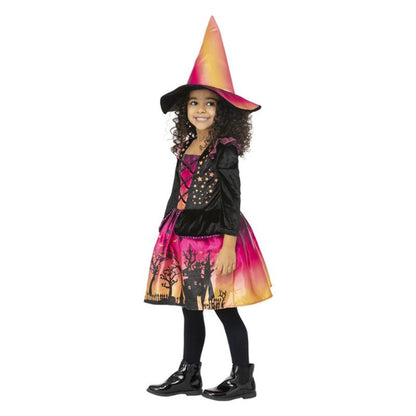 Sunset Witch Costume Child Ombre Print Dress and Hat 3