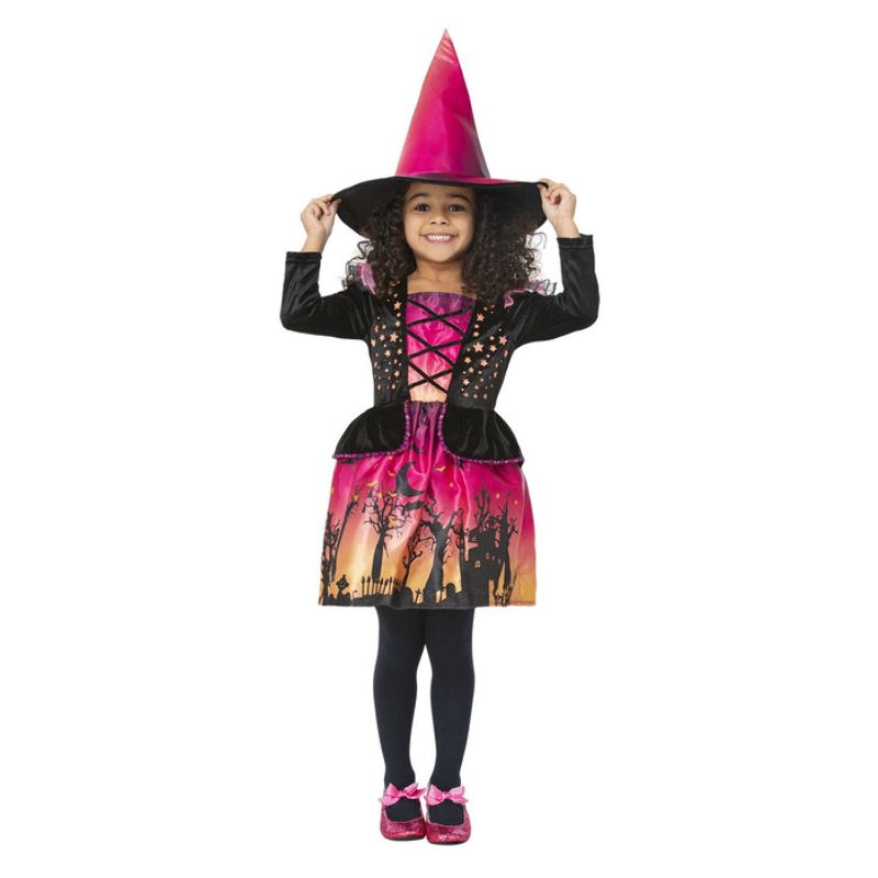 Sunset Witch Costume Child Ombre Print Dress and Hat 1