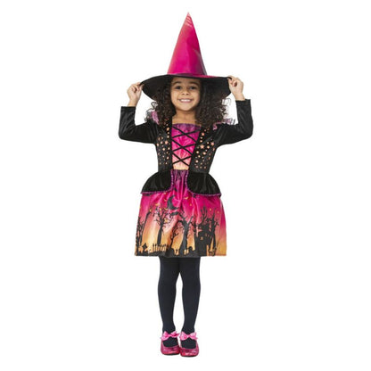 Sunset Witch Costume Child Ombre Print Dress and Hat 1