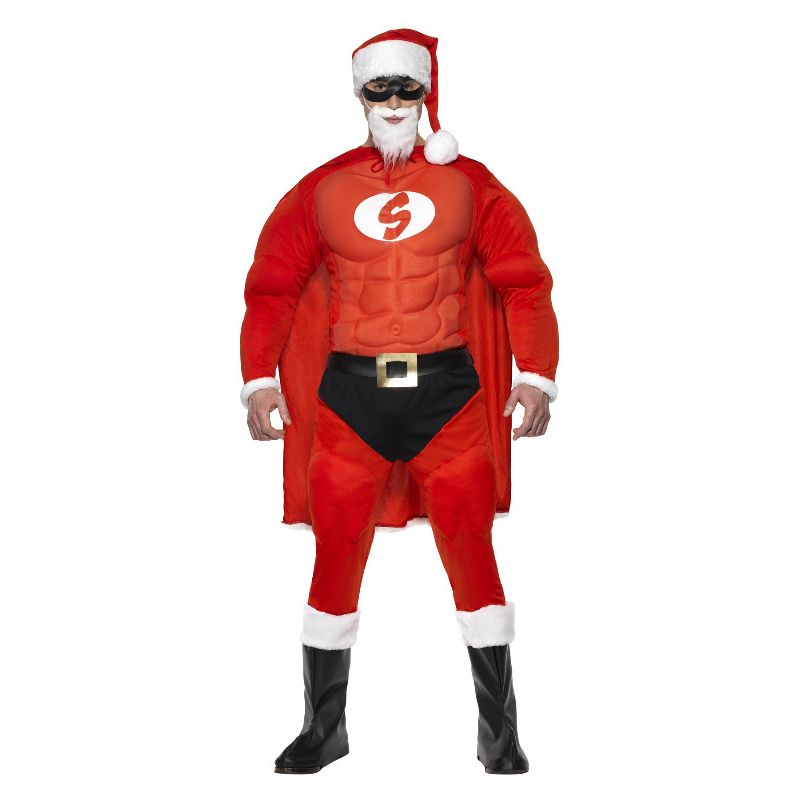 Super Fit Santa Costume and Beard Red Adult 1