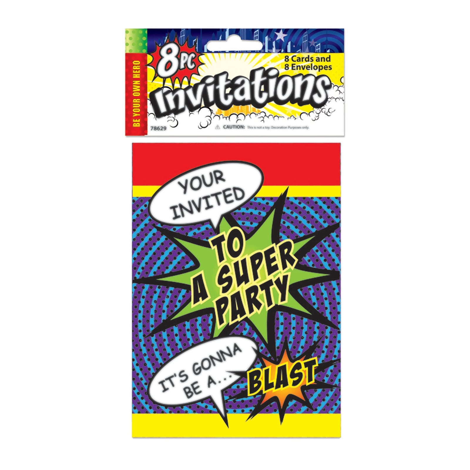 Super Hero Comic Book Birthday Party Invitations with Envelopes 1