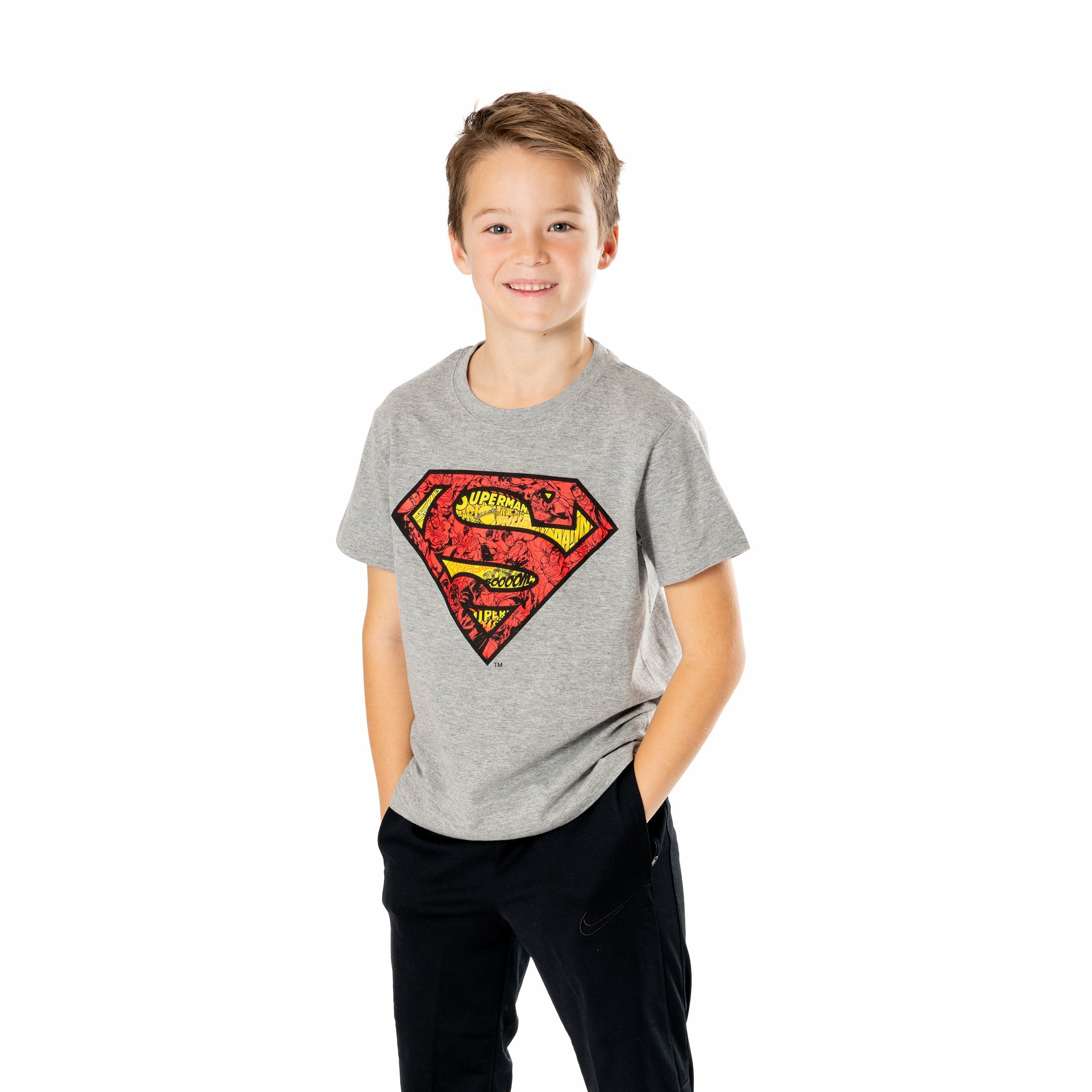 Superman Kids Grey Marl Comicstrip Logo T-Shirt DC Superman Kids Grey Marl Comicstrip Logo T-Shirt DC