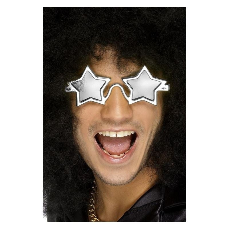 70s Superstar Shades Adult Silver Disco Star Shape Costume Accessory 1