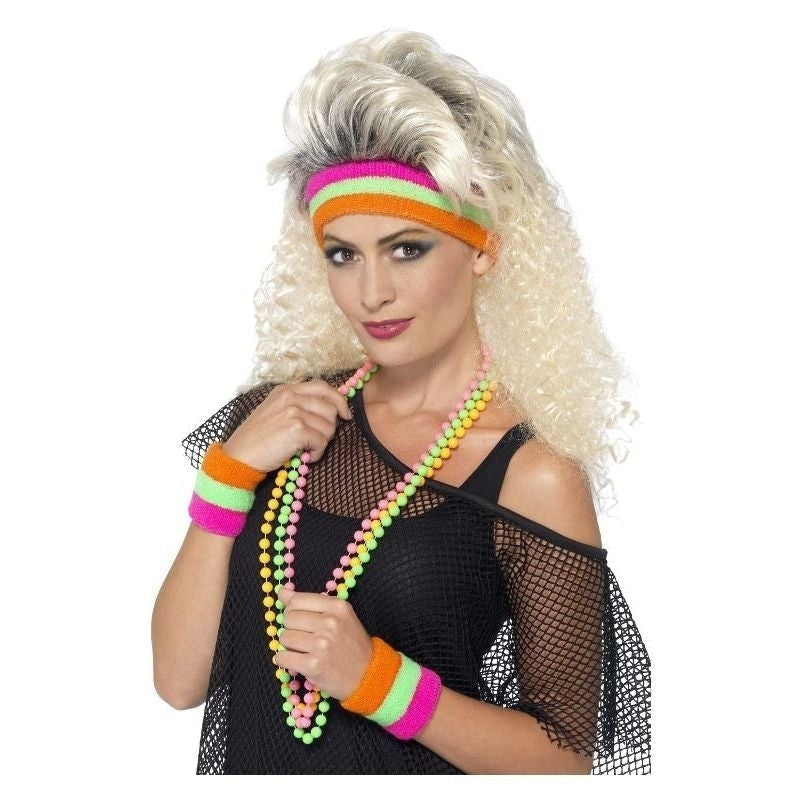 Sweatbands Neon 3 Colours Striped Headband and 2 Wristbands Adult Costume Accessory 2