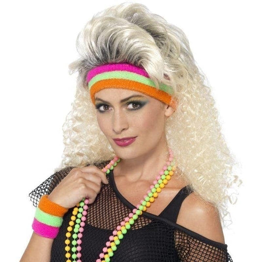 Sweatbands Neon 3 Colours Striped Headband and 2 Wristbands Adult Costume Accessory 1