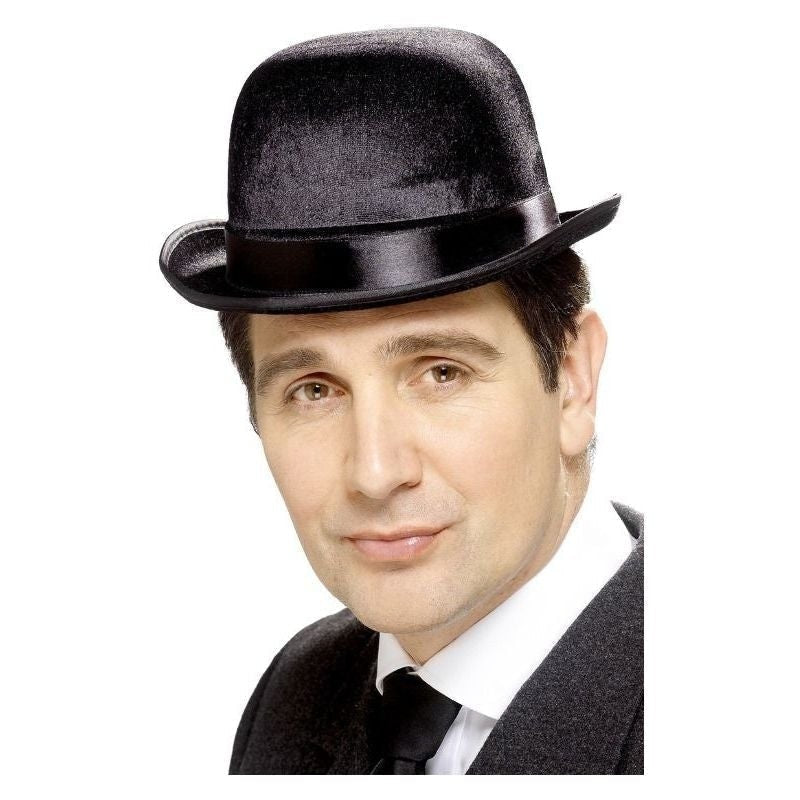 Black Derby Bowler Hat Satin Finish Tales Of Old England Costume Accessory 1