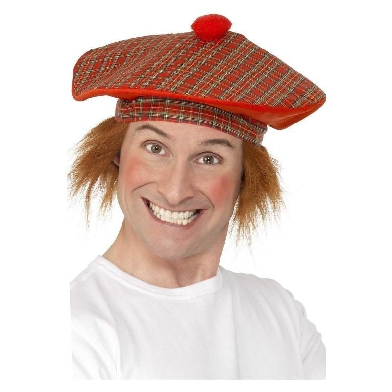 Tam O Shanter Adult Red Tartan Hat Scottish Cap with Ginger Hair 2