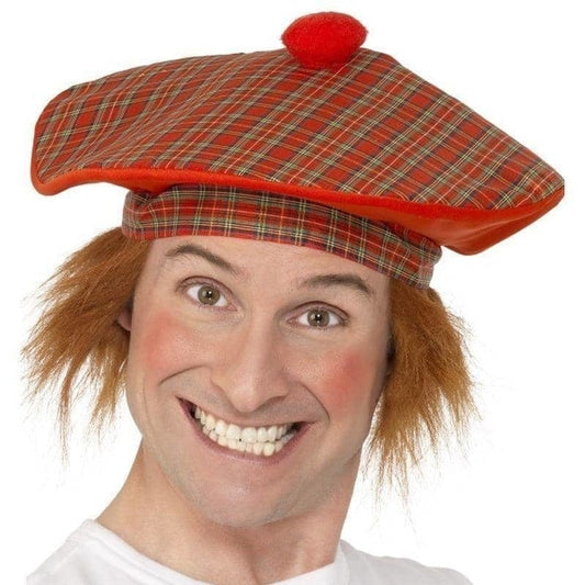 Tam O Shanter Adult Red Tartan Hat Scottish Cap with Ginger Hair 1