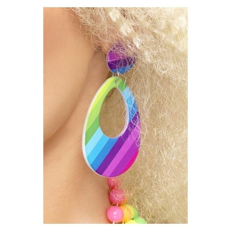 Teardrop Earrings Adult Multi Coloured Neon 80s Costume Accessory 1