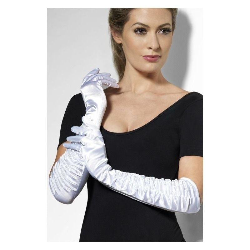 Temptress Gloves Long White Ruffled Glamourous Adult 1